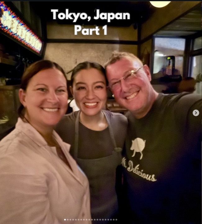 Aaron, Amanda, and a sushi chef in Tokyo